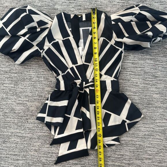 NWT JOHANNA ORTIZ Mastermind Two-tone Puff-sleeve Top In Black/Ecru Size 0 - Picture 11 of 14